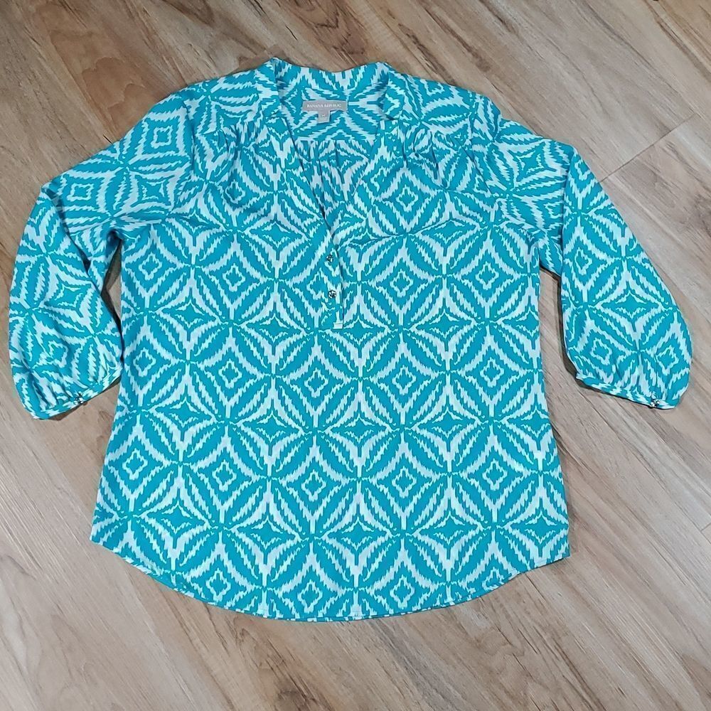 🔹️Banana Republic Turquoise Print 3/4 Sleeve Blouse Medium